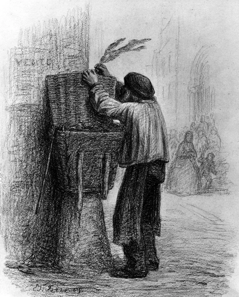 Uomo anziano che mette la palma sul canestro - Walters Museum